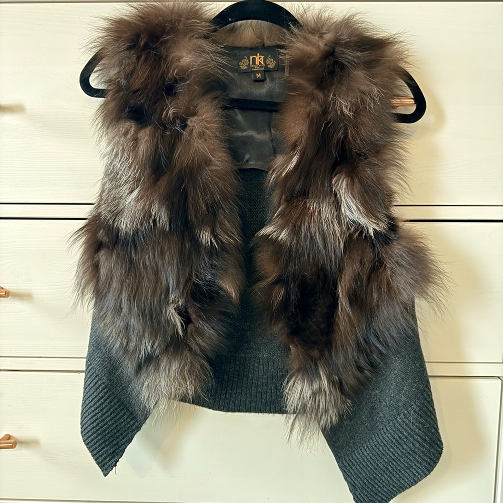 Metric Knits Genuine Fox Fur and Wool Vest